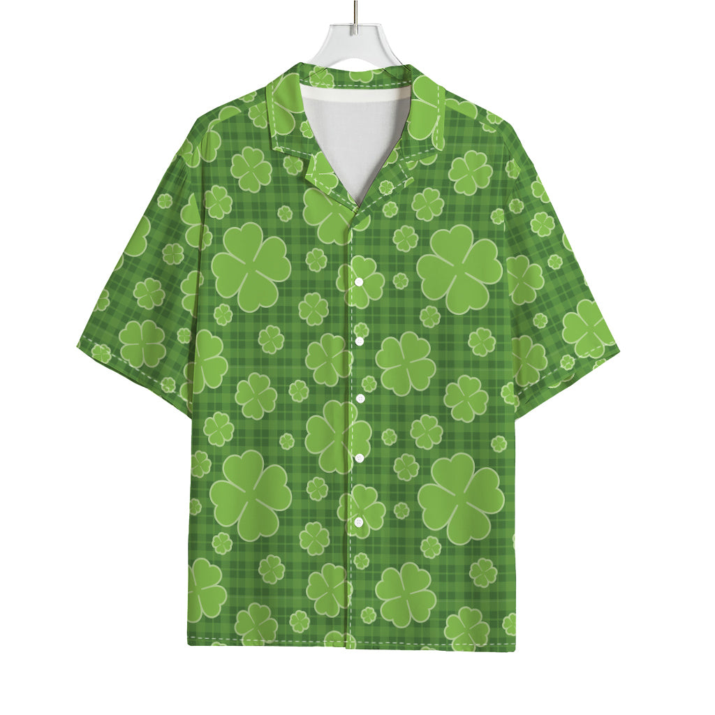 Green Shamrock Plaid Pattern Print Rayon Hawaiian Shirt
