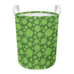 Green Shamrock Plaid Pattern Print Round Laundry Basket
