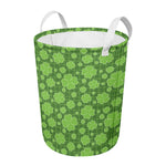 Green Shamrock Plaid Pattern Print Round Laundry Basket