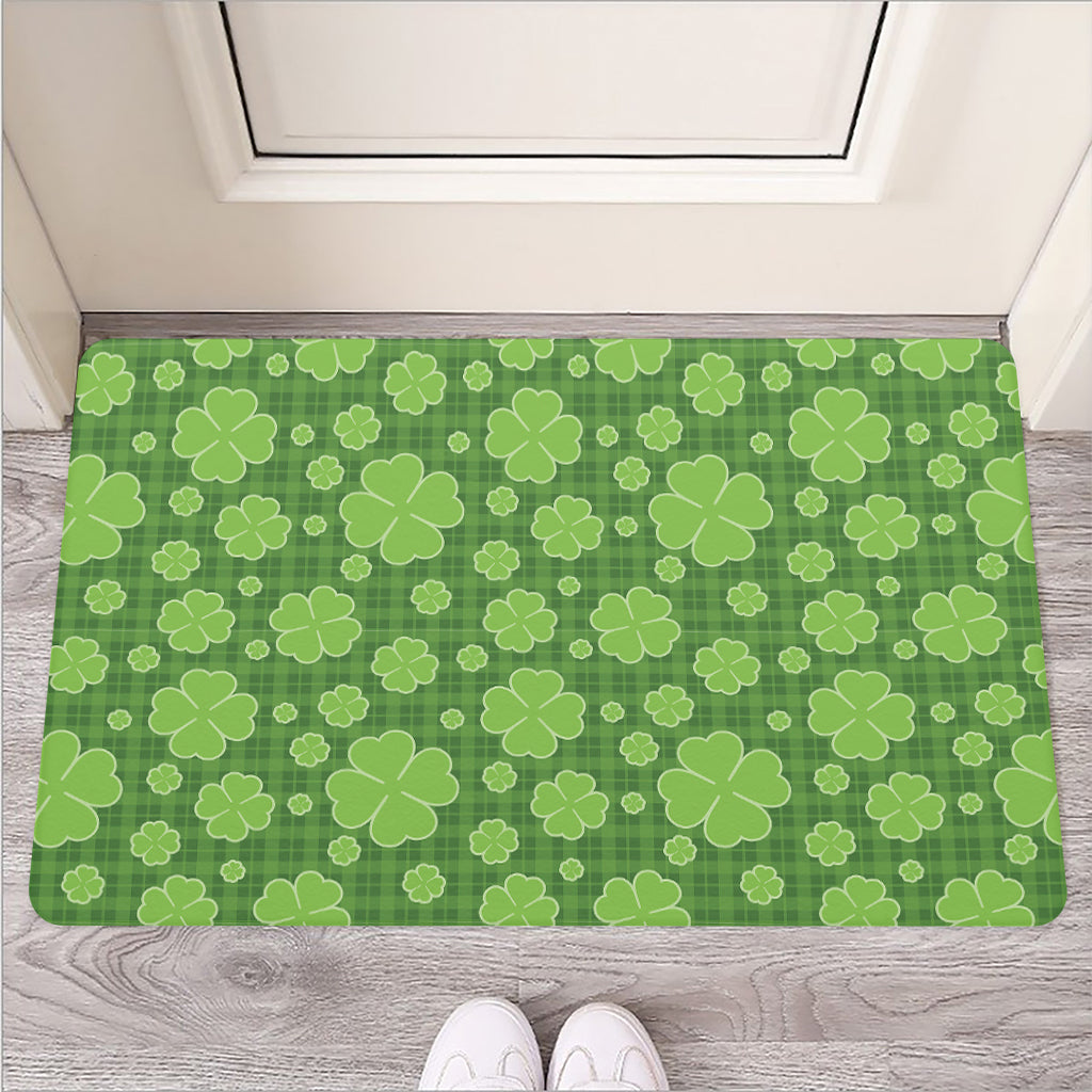 Green Shamrock Plaid Pattern Print Rubber Doormat