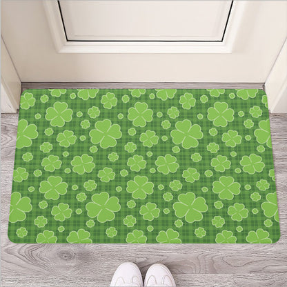 Green Shamrock Plaid Pattern Print Rubber Doormat