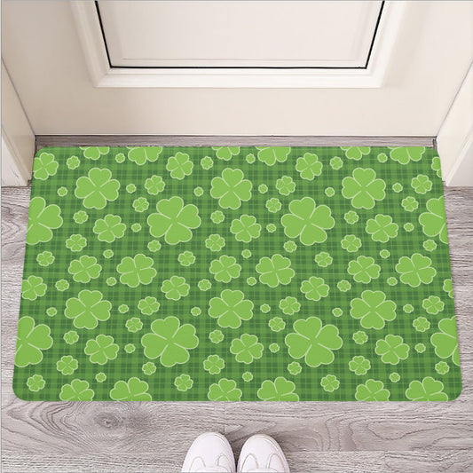 Green Shamrock Plaid Pattern Print Rubber Doormat