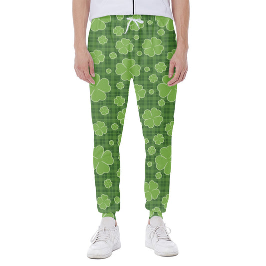 Green Shamrock Plaid Pattern Print Scuba Joggers