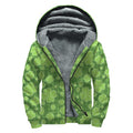 Green Shamrock Plaid Pattern Print Sherpa Lined Zip Up Hoodie
