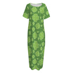 Green Shamrock Plaid Pattern Print Short Sleeve Long Nightdress