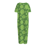 Green Shamrock Plaid Pattern Print Short Sleeve Long Nightdress