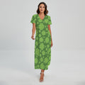 Green Shamrock Plaid Pattern Print Short Sleeve Maxi Dress