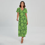 Green Shamrock Plaid Pattern Print Short Sleeve Maxi Dress