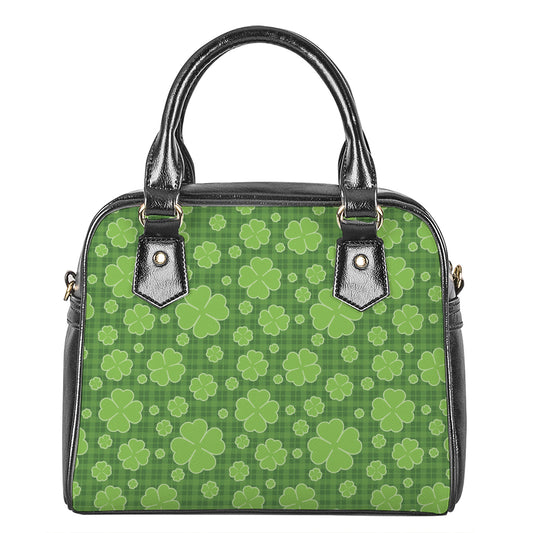 Green Shamrock Plaid Pattern Print Shoulder Handbag