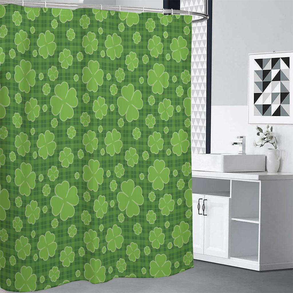 Green Shamrock Plaid Pattern Print Shower Curtain