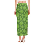 Green Shamrock Plaid Pattern Print Side Slit Maxi Skirt