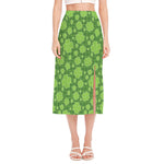 Green Shamrock Plaid Pattern Print Side Slit Midi Skirt