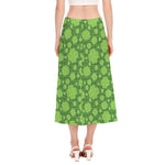 Green Shamrock Plaid Pattern Print Side Slit Midi Skirt