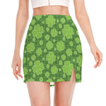 Green Shamrock Plaid Pattern Print Side Slit Mini Skirt