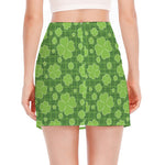 Green Shamrock Plaid Pattern Print Side Slit Mini Skirt