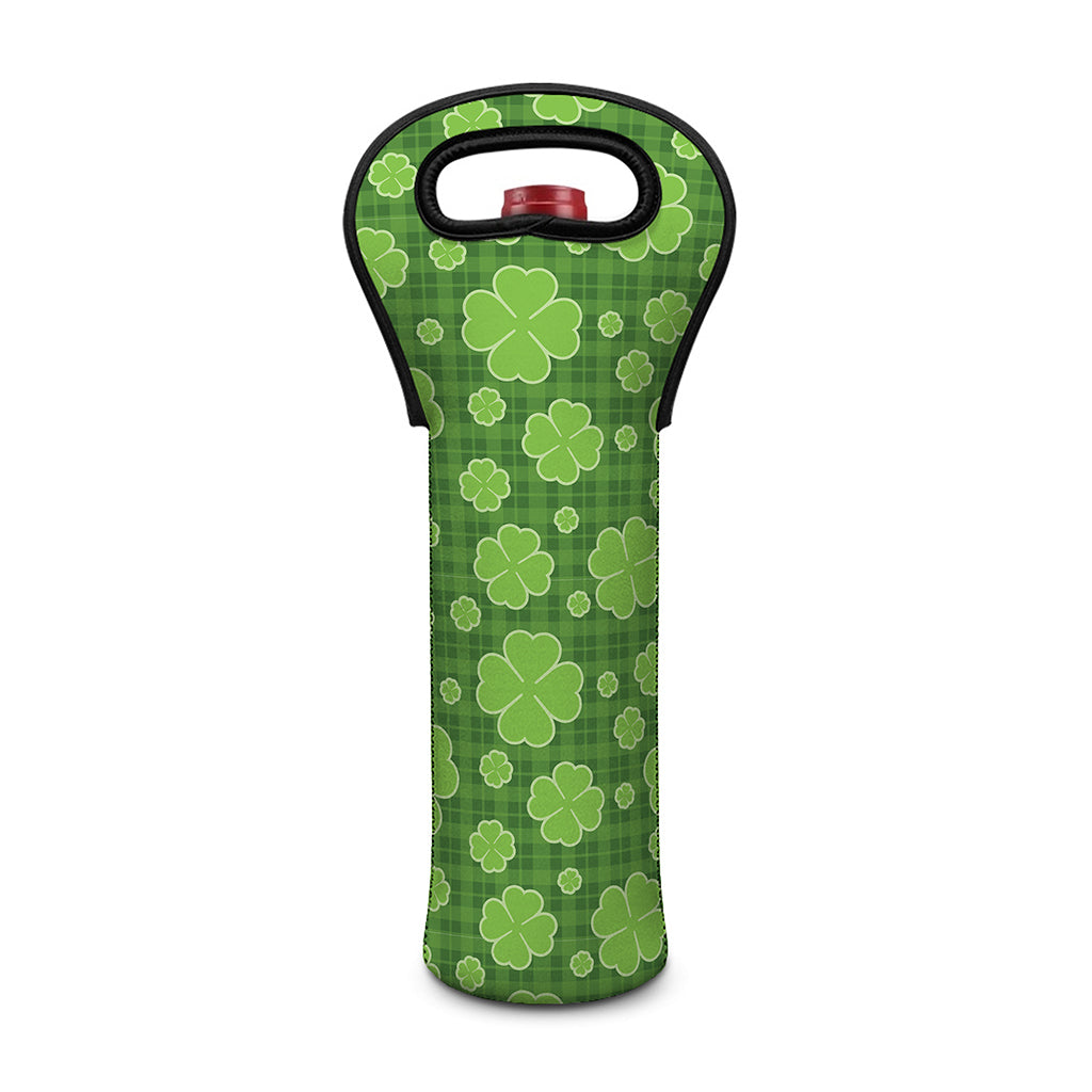 Green Shamrock Plaid Pattern Print Single Neoprene Wine Tote