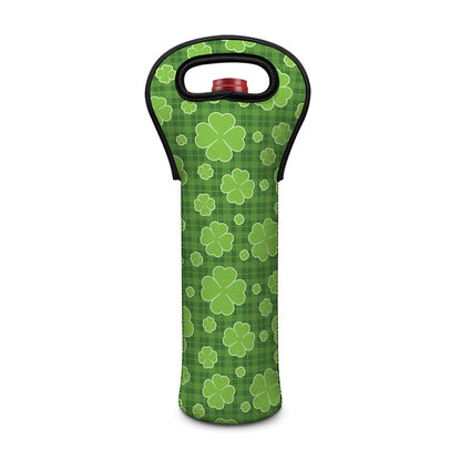Green Shamrock Plaid Pattern Print Single Neoprene Wine Tote
