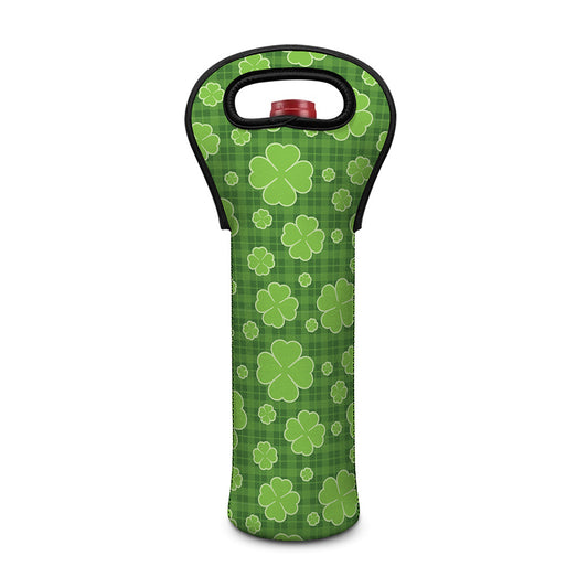 Green Shamrock Plaid Pattern Print Single Neoprene Wine Tote