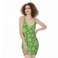 Green Shamrock Plaid Pattern Print Sleeveless Bodycon Dress