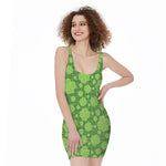 Green Shamrock Plaid Pattern Print Sleeveless Bodycon Dress