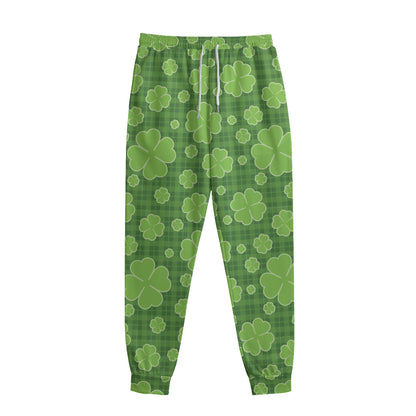 Green Shamrock Plaid Pattern Print Sweatpants