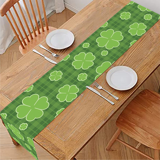 Green Shamrock Plaid Pattern Print Table Runner