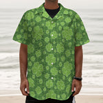 Green Shamrock Plaid Pattern Print Textured Short Sleeve Shirt