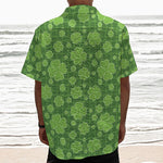 Green Shamrock Plaid Pattern Print Textured Short Sleeve Shirt