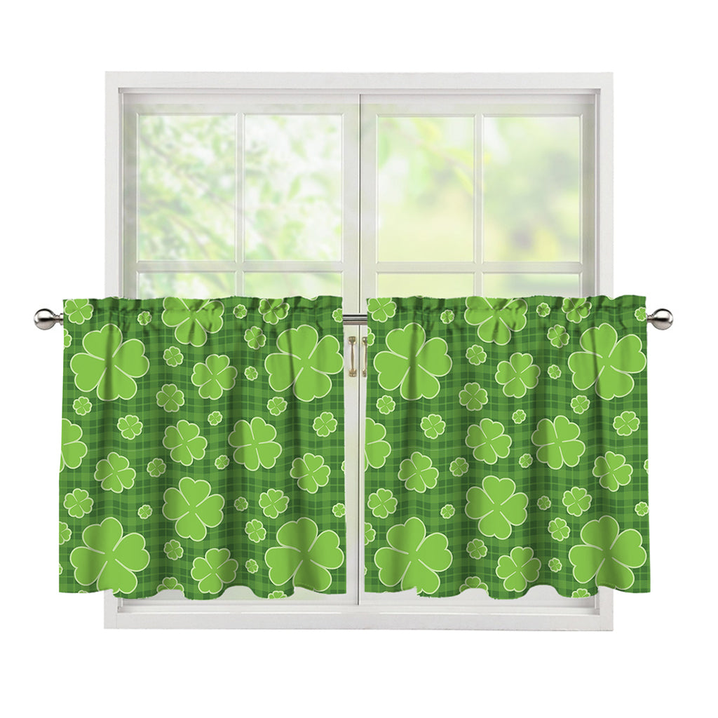 Green Shamrock Plaid Pattern Print Tier Curtains