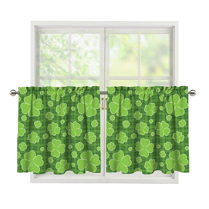 Green Shamrock Plaid Pattern Print Tier Curtains