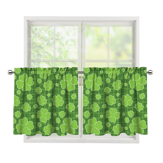 Green Shamrock Plaid Pattern Print Tier Curtains