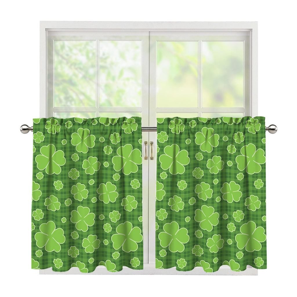Green Shamrock Plaid Pattern Print Tier Curtains