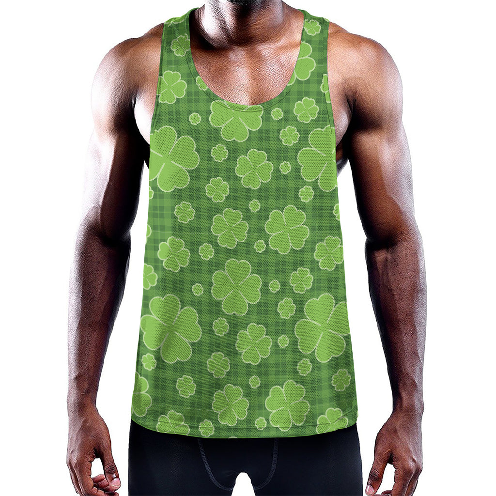 Green Shamrock Plaid Pattern Print Training Tank Top
