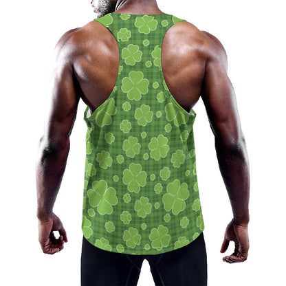 Green Shamrock Plaid Pattern Print Training Tank Top
