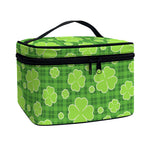 Green Shamrock Plaid Pattern Print Travel Makeup Bag
