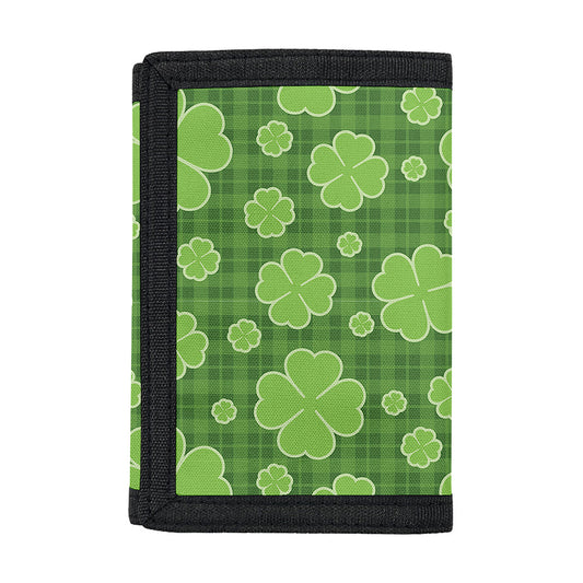 Green Shamrock Plaid Pattern Print Trifold Wallet
