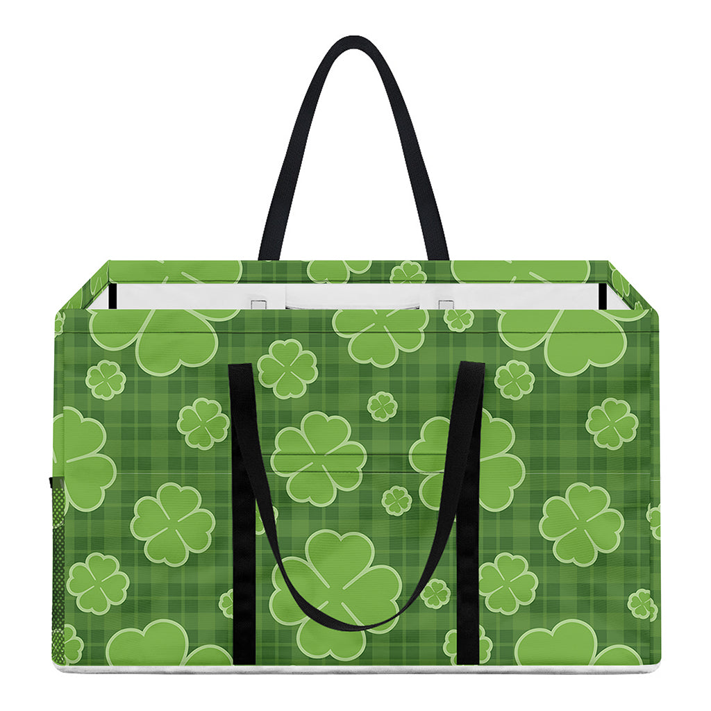 Green Shamrock Plaid Pattern Print Utility Tote Bag
