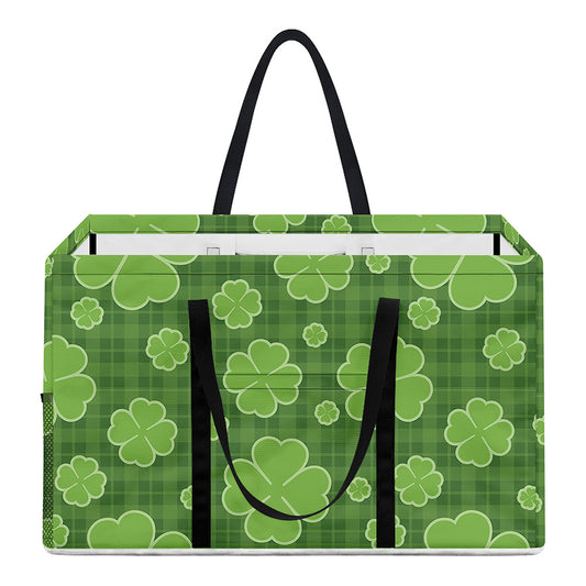 Green Shamrock Plaid Pattern Print Utility Tote Bag
