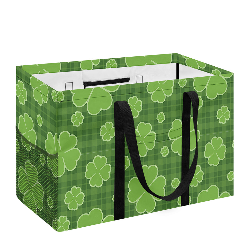 Green Shamrock Plaid Pattern Print Utility Tote Bag
