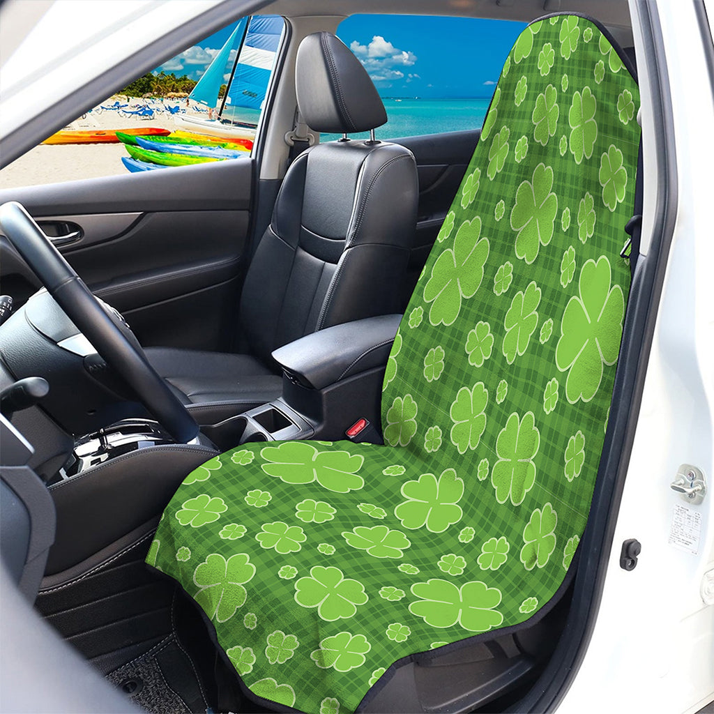 Green Shamrock Plaid Pattern Print Waterproof Car Seat Cover