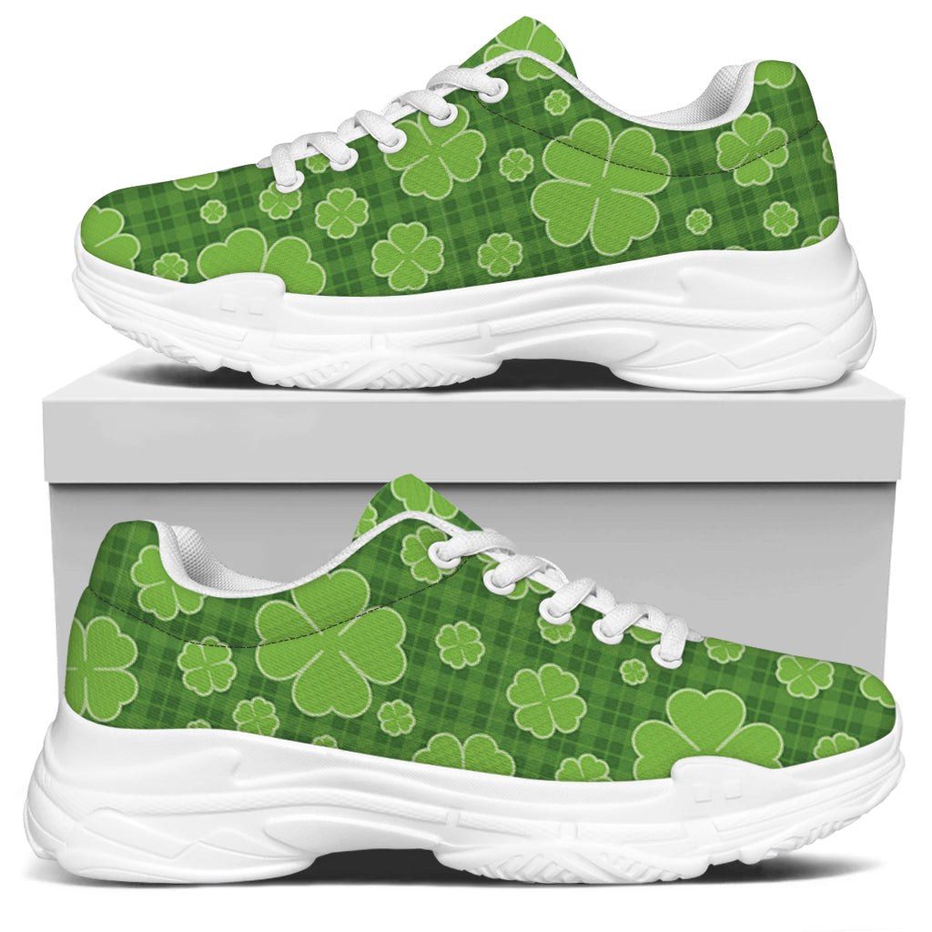 Green Shamrock Plaid Pattern Print White Chunky Shoes