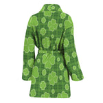 Green Shamrock Plaid Pattern Print Women's Bathrobe