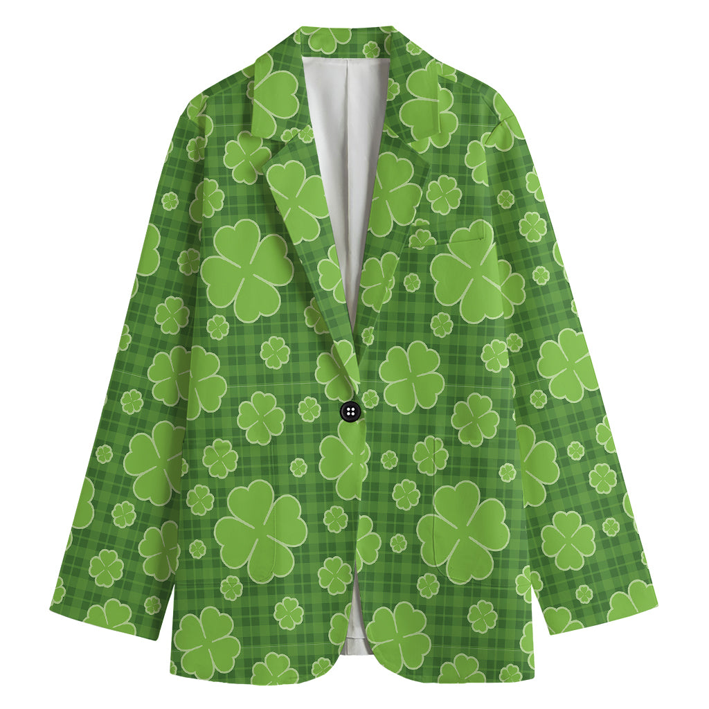 Green Shamrock Plaid Pattern Print Women's Blazer