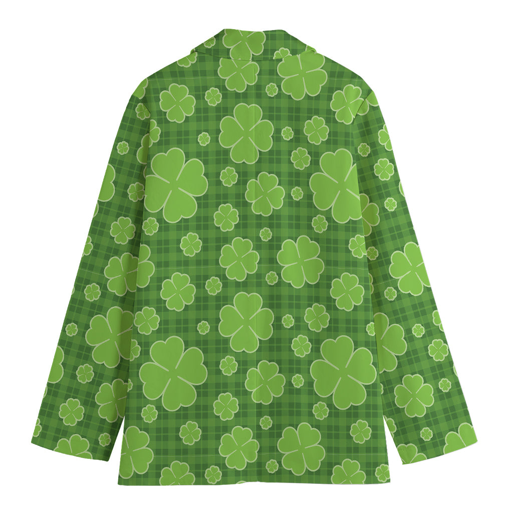 Green Shamrock Plaid Pattern Print Women's Blazer