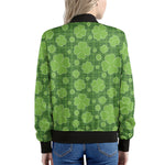 Green Shamrock Plaid Pattern Print Women's Bomber Jacket