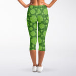 Green Shamrock Plaid Pattern Print Women's Capri Leggings