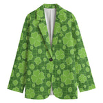 Green Shamrock Plaid Pattern Print Women's Cotton Blazer