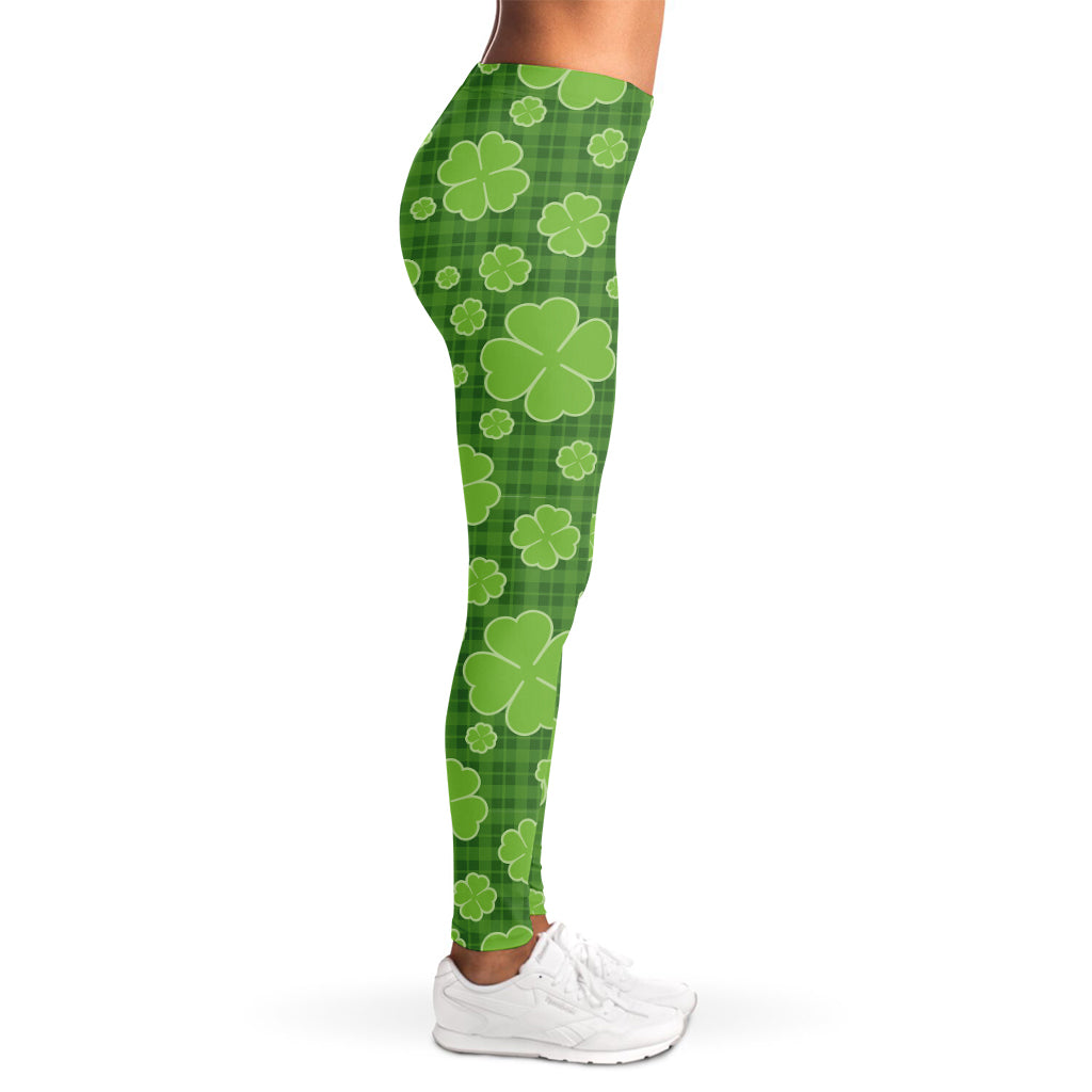 Green Shamrock Plaid Pattern Print Women's Leggings