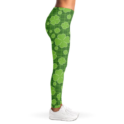 Green Shamrock Plaid Pattern Print Women's Leggings