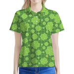 Green Shamrock Plaid Pattern Print Women's Polo Shirt